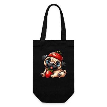 Skurril Hund Mops Erdbeere Fruchtig Comic Design - Geschenkbeutel für Flaschen - Schwarz - Vorne