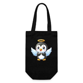 Süßer Pinguin Cartoon mit Flügeln und - Geschenkbeutel für Flaschen - Schwarz - Vorne