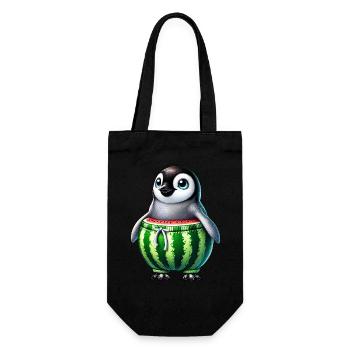 Pingouin drôle avec melon melon fruit de pastèque - Sac à bouteille - noir - Devant