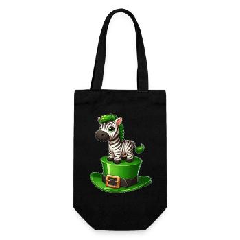 Süßes Zebra St. Patrick's Day Zylinder Kleeblatt - Geschenkbeutel für Flaschen - Schwarz - Vorne