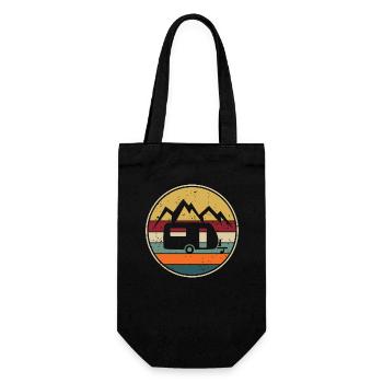 Wohnwagen Camping Retro Camper Campingplatz - Geschenkbeutel für Flaschen - Schwarz - Vorne