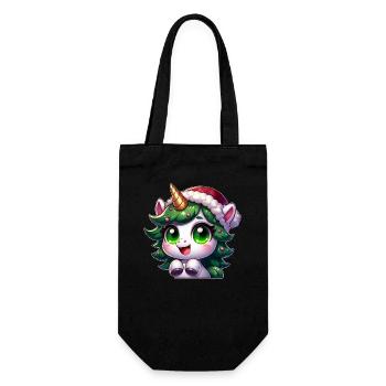 Funny cat in Christmas tree cartoon - Gift Bag for Bottles - black - Front