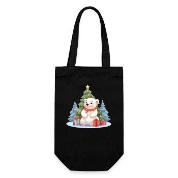 Christmas Polar Bear with Christmas Tree - Gift Bag for Bottles - black - Front