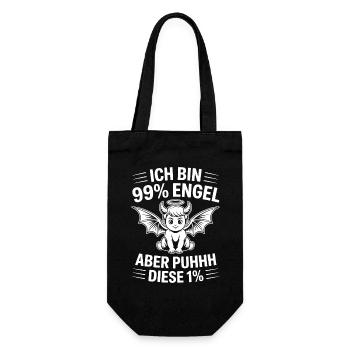 Ich bin 99% Engel aber Puhhh diese 1% - Geschenkbeutel für Flaschen - Schwarz - Vorne