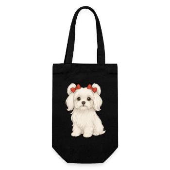 Chien maltis aux nœuds rouges - Sac à bouteille - noir - Devant