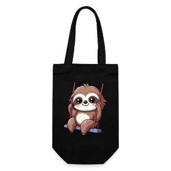 Cute sloth on swing cartoon playground - Gift Bag for Bottles - black - Front