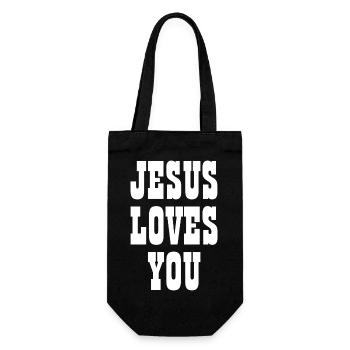 Jesus liebt dich - Christliche Zitate - Geschenkbeutel für Flaschen - Schwarz - Vorne