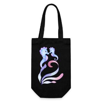 blaue Seepferdchen - Mutter + Kind - Geschenkbeutel für Flaschen - Schwarz - Vorne