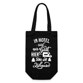 Im Hotel sind wir Gast, hier sind wir Zuhause - Geschenkbeutel für Flaschen - Schwarz - Vorne