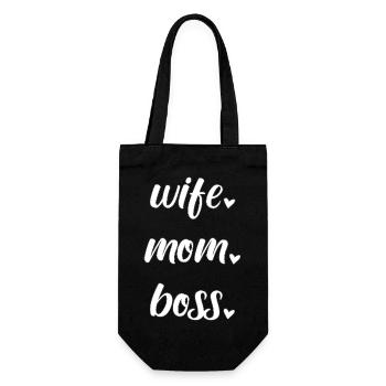 Mama Mutter Muttertag Ehefrau Boss Familie Herz - Geschenkbeutel für Flaschen - Schwarz - Vorne