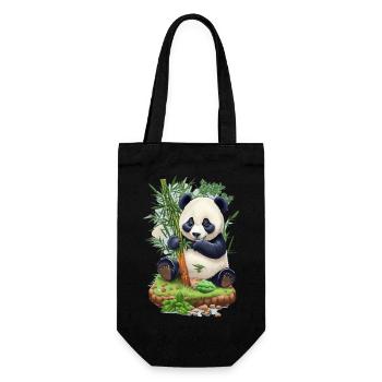 Panda Bär ißt Bambus - Geschenkbeutel für Flaschen - Schwarz - Vorne