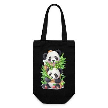 Panda Bär ißt Bambus - Geschenkbeutel für Flaschen - Schwarz - Vorne