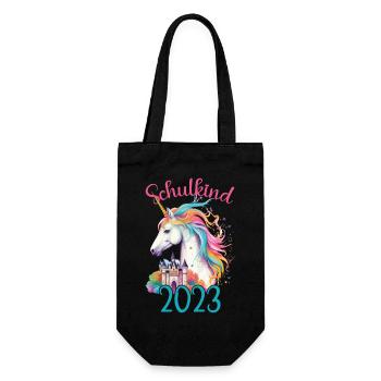 Schulkind 2023 Einschulung Einhorn Schule Schüler - Geschenkbeutel für Flaschen - Schwarz - Vorne