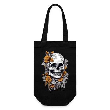 Totenkopf mit Blumen - Geschenkbeutel für Flaschen - Schwarz - Vorne