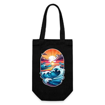 Wave - Summer - Holidays - Gift Bag for Bottles - black - Front