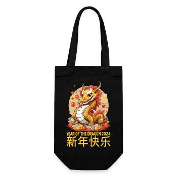 Year Of The Dragon Happy Chinese New Year 2024 - Geschenkbeutel für Flaschen - Schwarz - Vorne