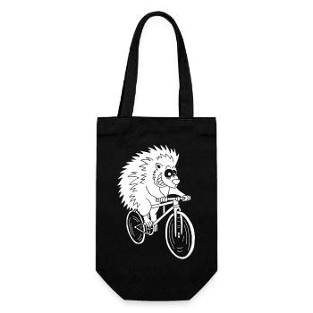 Weißer Igel auf dem Fahrrad - Geschenkbeutel für Flaschen - Schwarz - Vorne