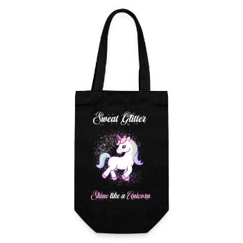 Glitzer Fitness Einhorn Outfit - Geschenkbeutel für Flaschen - Schwarz - Vorne