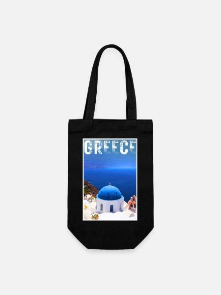 Affiche de voyage vintage en Grèce avec la ville de Santorin - Sac à bouteille - noir