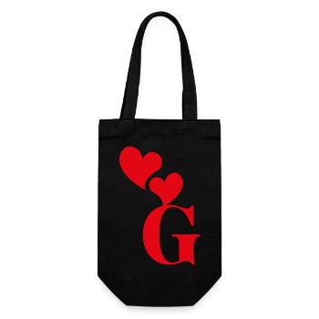 Buchstabe g rotes Herz - Geschenkbeutel für Flaschen - Schwarz - Vorne