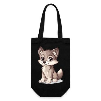 kleiner süßer Wolf - Geschenkbeutel für Flaschen - Schwarz - Vorne