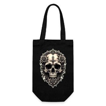 Skull skull and flowers gothic vintage rock - Gift Bag for Bottles - black - Front