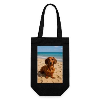 Dackel am Strand - Geschenkbeutel für Flaschen - Schwarz - Vorne