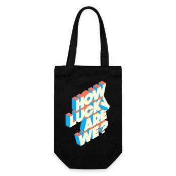 How Lucky Are We? | Retro Typografie Statement - Geschenkbeutel für Flaschen - Schwarz - Vorne