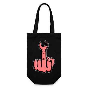 Mittelfinger Stinkefinger Schraubschlüssel Design - Geschenkbeutel für Flaschen - Schwarz - Vorne