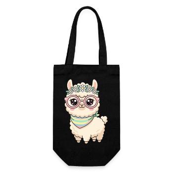 Pastel Llama with Floral Wreath - Gift Bag for Bottles - black - Front