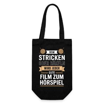 Stricken oder Häkeln Hörspielzauber - Geschenkbeutel für Flaschen - Schwarz - Vorne