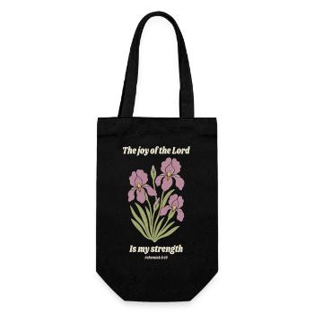 Die Freude des Herrn – Iris-Blumendesign - Geschenkbeutel für Flaschen - Schwarz - Vorne