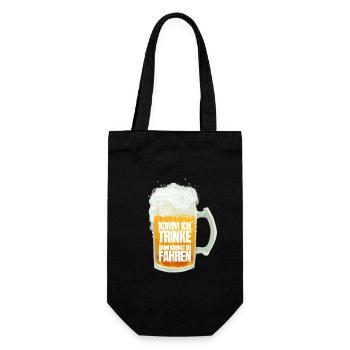 Komm ich trinke dann kannst du fahren - Geschenkbeutel für Flaschen - Schwarz - Vorne