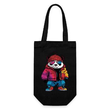 Panda Fashion Winter - Geschenkbeutel für Flaschen - Schwarz - Vorne