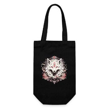 Ein Tattoo im Wolfsstil mit Blumen - Geschenkbeutel für Flaschen - Schwarz - Vorne