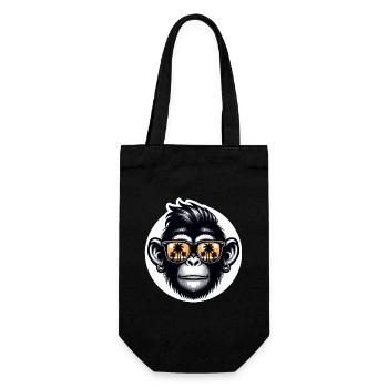 Affe Brille Palmen - Geschenkbeutel für Flaschen - Schwarz - Vorne