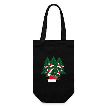 Igel im Wald mit Weihnachtsmützen. - Geschenkbeutel für Flaschen - Schwarz - Vorne