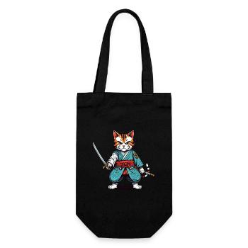Samurai-Katze - Geschenkbeutel für Flaschen - Schwarz - Vorne