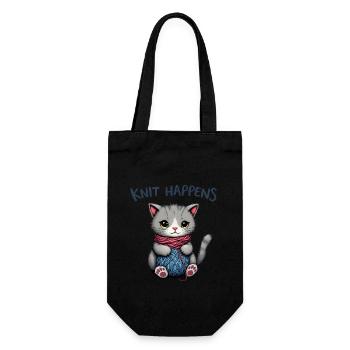 Knit Happens - Knitting Gray Cat with Yarn - Gift Bag for Bottles - black - Front