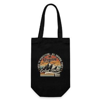 Vintage Born in 1991 | 34th Anniversary Gift 1991 - Gift Bag for Bottles - black - Front