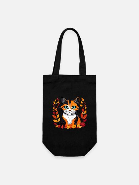 Herbst-Katze - Geschenkbeutel für Flaschen - Schwarz