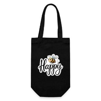 Bee with lucky spell in hand lettering be happy - Gift Bag for Bottles - black - Front