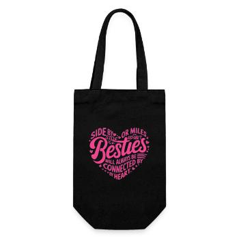 Besties werden immer durch das Herz verbunden sein | BFF - Geschenkbeutel für Flaschen - Schwarz - Vorne