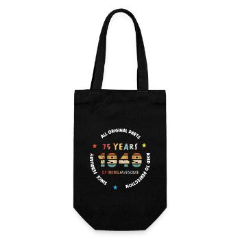 75 Jahre alt Baujahr 1949 Jahrgang Februar 1949 - Geschenkbeutel für Flaschen - Schwarz - Vorne
