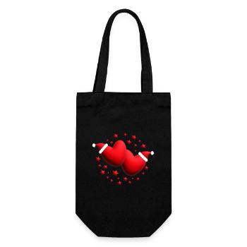 Weihnachtsherzen mit Sternen in Rot. - Geschenkbeutel für Flaschen - Schwarz - Vorne