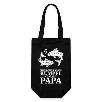 Angeln mit Papa. Papas Angelbuddy - Geschenkbeutel für Flaschen - Schwarz - Vorne