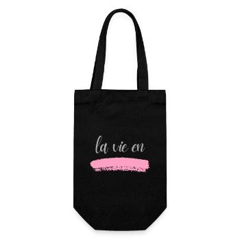 la vie en...rose, Liebe, Leben, Glück in Rosa - Geschenkbeutel für Flaschen - Schwarz - Vorne