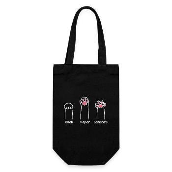 Rock Paper Scissors Hand Game Cute Paw Funny Cat - Gift Bag for Bottles - black - Front