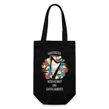 Harfe Geschenk Musikinstrument Musiker Zupfen - Geschenkbeutel für Flaschen - Schwarz - Vorne