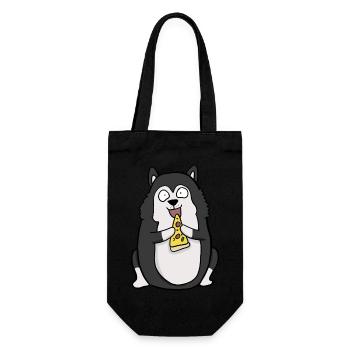 Fat Husky Dog Eating Pizza Funny Comic Style - Gift Bag for Bottles - black - Front